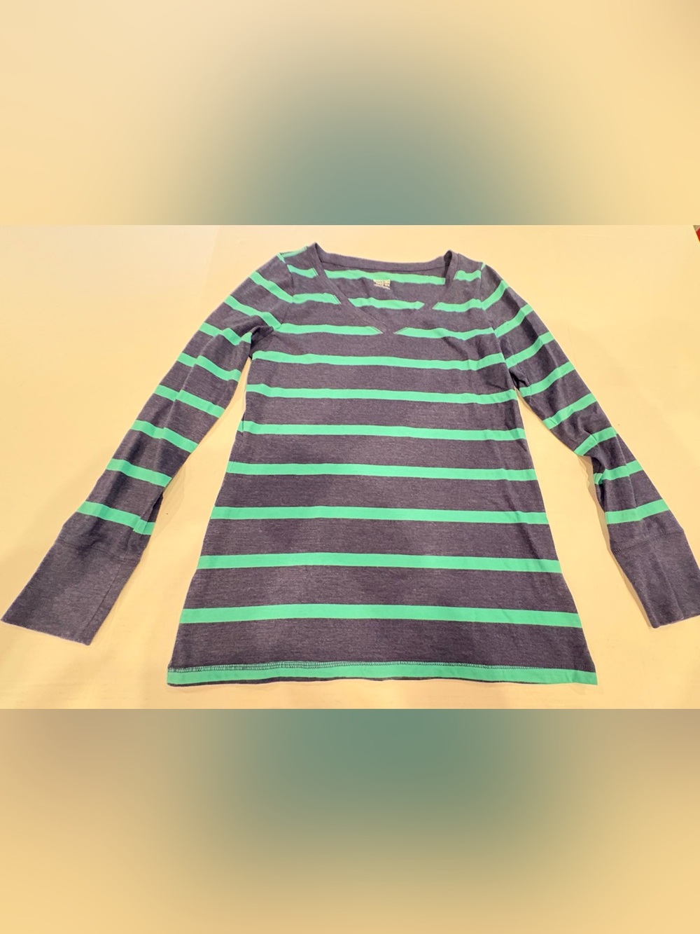 Mossimo Supply Co. Women's Long Sleeve Navy and Teal Striped Tee